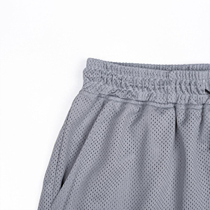 Men's Gray Mesh Drawstring Shorts Breathable <b>Elastic</b> Waist Custom Logo Front Casual Sports Wear - Product Image 5