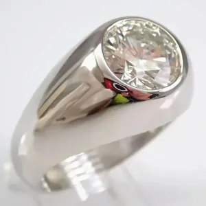 Classic Moissanite <b>Solitaire</b> <b>Ring</b> 925 Sterling <b>Silver</b> Bezel Set Dome Band Luxury Unisex Jewelry - Product Image 5