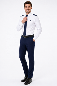 Tenue d'hôtesse de l'air sur mesure à manches longues pour hommes |   Chemise et pantalon d'été en coton 100% premium |   Vêtements d'agent de bord OEM ODM pour l'aviation - Product Image 2
