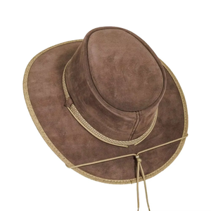 Real Leather Cowboy <b>Hats</b> Western Cattleman Style <b>Light</b> Brown Braided Band Vintage XXL Men's Leather <b>Hats</b> Wholesale - Product Image 6