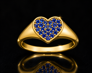 Bague empilable en argent sterling 925 plaqué or avec saphir cœur CZ bleu pour femme, idéale pour fiançailles et mariage - Product Image 2