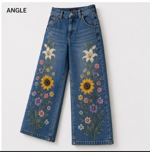 High Waist Wide Leg Denim Pants <b>Floral</b> Embroidery Bohemian Style Ankle Length Loose Fit Women's <b>Jeans</b> Spring Cotton Woven - Product Image 1