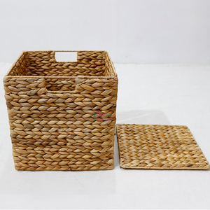 Eco-Friendly Natural Water Hyacinth Handmade Storage <b>Cube</b> Iron Frame Hole Handles Foldable Design for Closet Shelf Organization - Product Image 3