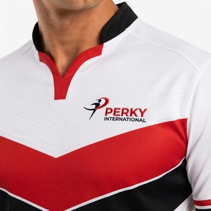 Camiseta de Rugby de Manga Corta para Hombre 2026, Blanca, Roja y Negra, con Bloques de Color, Cuello en V, Absorbe la Humedad, Ajustada, Ropa Deportiva - Product Image 4