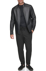 Blouson de motard en cuir élégant et audacieux pour homme, disponible en rouge, noir et marron, style urbain, avec poignets ajustables et fermeture éclair. - Product Image 4