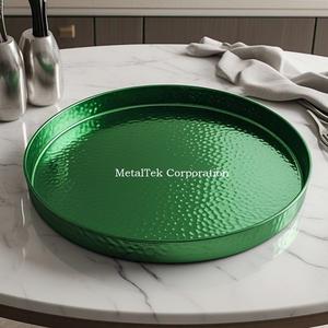Martelé Grand Plateau De Service Décoratif En Métal Vert Couleurs Personnalisables pour Hôtel Restaurant Décor À La Maison Utiliser Vanité Organisateur Plateau - Product Image 3