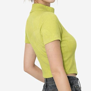 Women Cropped <b>Zipper</b> T-Shirt Casual Slim Fit Short Sleeve Tee Fashion Women Zip Up Crop <b>Top</b> Stretch Casual T-Shirt Customized - Product Image 4