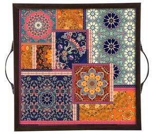 Bandeja de Servir de Madera Cuadrada con Estampado Floral, Bandeja Grande para Decoración del Hogar y Oficina, Multiusos, para Regalo - Product Image 1