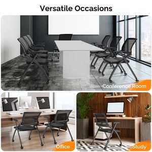 Confezione da 1 Sedia da Conferenza in Plastica PP con Ruote, Sedia da Ufficio Pieghevole con Schienale Reclinabile e Seduta Imbottita per Sale Formazione - Product Image 6