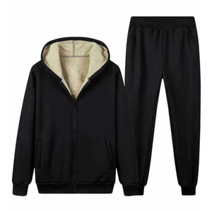 Ensemble sweat-shirt à capuche 2 pièces pour homme, doublure polaire, fermeture éclair, tenue décontractée d'hiver - Product Image 1