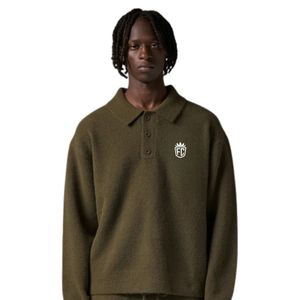 Men Knit Long Sleeve for Sweater <b>Khaki</b> Solid Soft Textured Button Collar Pullover Formal Winter <b>Top</b> Breathable OEM - Product Image 3