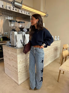 Jeans de Mujer Estilo Western Vintage con Bordado de Plumas, Pantalones Acampanados Elegantes y Casuales, Pantalones Largos de Cintura Media, Pantalones Elásticos - Product Image 6