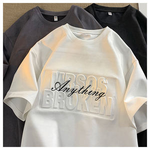 T-shirt en coton de haute qualité avec logo OEM en relief et sérigraphie, impression 3D personnalisée, style streetwear oversize d'été, écologique - Product Image 1