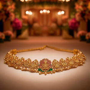 South Indian Gold Plated Rhinestone Belly Chain for Wedding and Party - Product Image 3