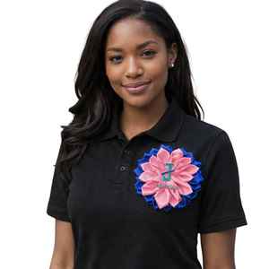 Broche satinée Jack and Jill, motif floral rose et bleu avec logo – Élégante et stylée pour les membres Jack and Jill - Product Image 6