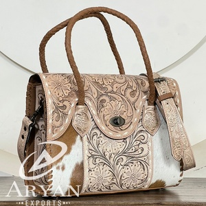 Bolso de mano mini de cuero repujado de alta calidad al por mayor para mujer, bandolera floral con grabado, bolso tote de piel con pelo. - Product Image 1