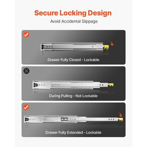 Guide per cassetti per impieghi gravosi da 36 pollici, 1 paio con blocco, capacità di carico 250 libbre, estensione completa a 3 sezioni, cuscinetti a sfera, montaggio laterale - Product Image 3