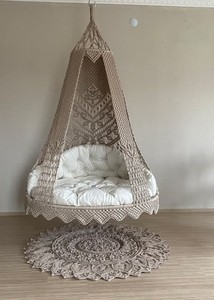 Brown Cotton Macrame Swing, Hanging Chair, Hängesessel, Swing Chair, Macrame Rocking Swing Chair, hanging chair indoor - Product Image 2