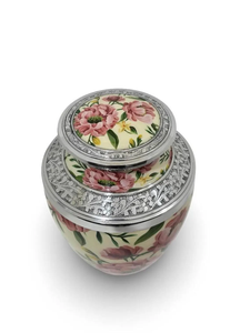 Floral Aluminum Cremation Urn Keepsake Casket <b>Memorial</b> <b>Vase</b> Silver Lid Decorative Funeral Supply - Product Image 3