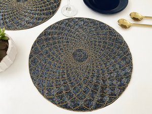 Handmade Glass Beaded Round Modern Eco-Friendly Floral Place <b>Mat</b> for Home Dining Table - Product Image 3