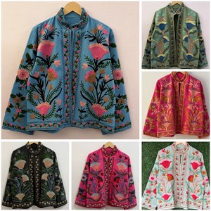 Veste d'hiver réversible en coton brodé Suzani, coupe-vent, florale, pour femme, unisexe, matelassée, faite à la main, longueur standard - Product Image 5