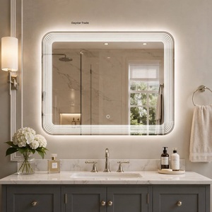 Miroir de salle de bain mural en verre LED rectangulaire arrondi moderne Daystar Trade, design rétroéclairé multi-lignes, capteur tactile - Product Image 1