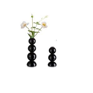 Vase à fleurs en verre rond créatif |   Vase à bulles noir soufflé à la main |   Accessoires de décoration intérieure élégants et minimalistes - Product Image 1