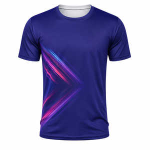 Men's Blue Sublimated Soccer Jersey Short Sleeve Crew Neck Moisture Wicking <b>Athletic</b> Fit Geometric Print Polyester T-Shirt - Product Image 1