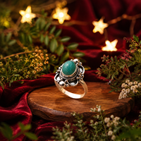 Bague en argent sterling 925 avec amazonite ovale cabochon, style bohème artisanal, filigrane, bijou statement, plaqué or rose et or jaune, art unique