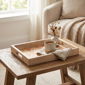 Bandeja de Servir de Madera con Base Esmaltada con Diseño Floral de Girasol y Asas Integradas para Té, Café, Desayuno, Bocadillos y Decoración - Product Image 6