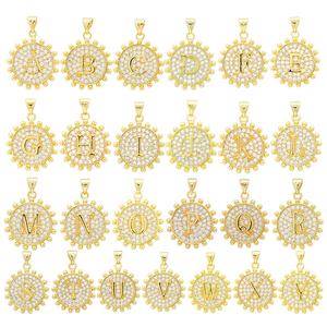 Delicados Dijes Redondos con Iniciales de 26 Letras, Dijes Personalizados con Incrustaciones, Colgante de Moneda Chapado en Oro de 18K, Dijes de Alfabeto para Hacer Joyas y Collares - Product Image 1