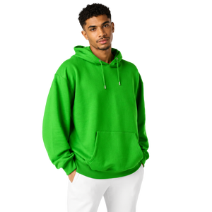 Sweat-shirt à capuche vert uni surdimensionné pour homme, coupe classique, en molleton de coton, pull décontracté avec poche avant, idéal pour l'automne - Product Image 1