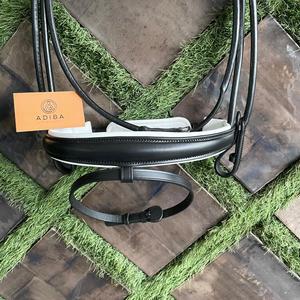 Bridon en cuir véritable avec frontale en strass, rembourrée blanche, pour dressage anglais, rênes incluses, équipement équestre en gros - Product Image 4