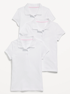 Lot de 3 polos blancs en coton pour filles, uniforme scolaire, école primaire, tissu Oxford, fabriqué au Pakistan - Product Image 1