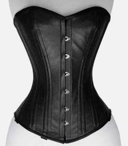Women's <b>Black</b> Leather <b>Corset</b> Shaper Over bust Firm Control Hook-and-Eye Closure Control Shapewear for Daily Wear Double Boned - Product Image 1