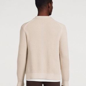 Cárdigan de punto 100% algodón con diseño acanalado de color sólido, informal y a la moda, con logotipo bordado personalizado para hombre y unisex. - Product Image 5