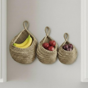 Set Of 3 Wall Hanging <b>Basket</b> For Kitchen Use Stylish Macrame <b>Storage</b> Organizer For Fruits <b>Vegetables</b> And Essentials From India - Product Image 1