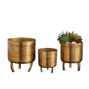 Ensemble de jardinières en métal doré de luxe, pot à fleurs moderne en fer avec support pour la décoration intérieure et extérieure, jardinières rondes décoratives pour la maison et le jardin - Product Image 1