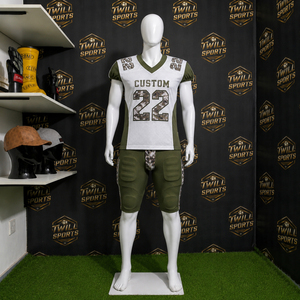 Ensemble de maillots de football personnalisés pour hommes, 22, imprimé camouflage, blanc et vert, manches courtes, col en V, uniforme athlétique anti-humidité - Product Image 5