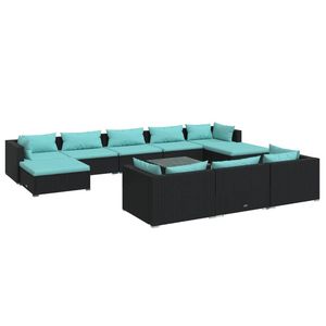 Set salotto da 11 pezzi in Poly Rattan nero con cuscini per mobili da esterno - Product Image 2