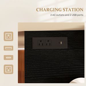 Tavolo da Bar Industriale Rettangolare da 70 Pollici con Stazione di Ricarica, Design Effetto Legno Nero per Casa o Pub KTV - Product Image 4