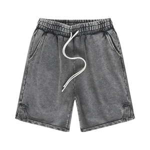 Pantalones Cortos de Hombre de Alta Calidad, Estilo Vintage, Lavados, de Algodón y Poliéster, Transpirables, con Cordón Ajustable, Lavado Ácido, Color Sólido - Product Image 1