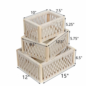 Set of 3 <b>Rectangular</b> Luxurious Macram Storage Hamper <b>Basket</b> Trays with Handles for Home Organization Decore Bedroom Living Room - Product Image 2