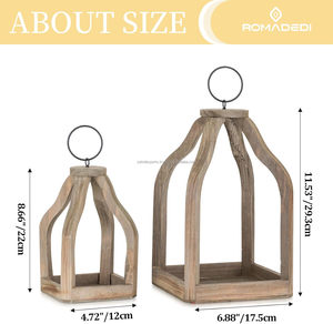 Farmhouse Decorative <b>Lantern</b> Wooden Set of 2 Rustic Wood <b>Lanterns</b> <b>Candle</b> Holder for Wedding Table Centerpieces Indoor - Product Image 5