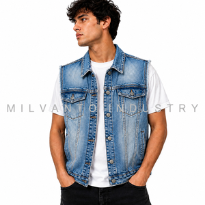 Gilet en jean personnalisé pour homme |   Veste en jean sans manches 100% coton pour l'été |   Gilet de mode streetwear décontracté vintage avec poches utilitaires - Product Image 3