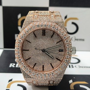 Reloj de diamantes de moissanita VVS de acero inoxidable chapado en oro rosa de primera calidad Iced automático mecánico ETA movimiento de lujo - Product Image 1