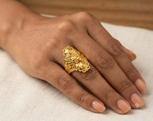 22K Solid Gold Women's Modern <b>Indian</b> Wedding Engagement <b>Ring</b> Luxury Statement Bridal Floral Filigree Daily Wear Finger <b>Ring</b> - Product Image 1