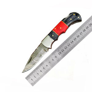 Couteau de poche artisanal en acier Damas, lame D2, manche en bois, pliable, qualité industrielle, garantie 3 ans, étui en cuir - Product Image 6