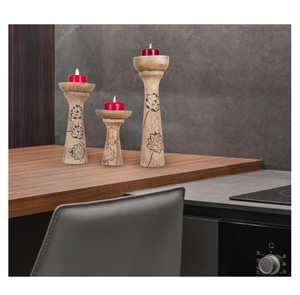 Décoration pour centre de table, ensemble de 3 bougies pilier style farmhouse, porte-bougie en forme de lotus, porte-bougie en forme de vigne, par MULTI CRAFT - Product Image 5