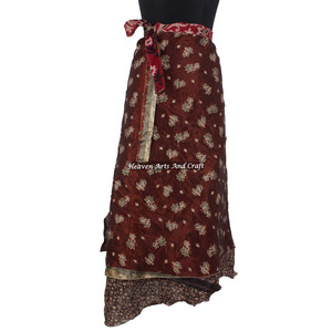 Indian Magical Silk Sari <b>Wrap</b> Skirts 2 Layer Reversible Magic Silk Saris <b>Wrap</b> Long Skirt Silk Sari Magic Long <b>Wrap</b> Skirt <b>Sarong</b> - Product Image 1